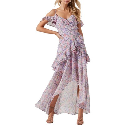 

Асимметричное платье миди с оборками и цветочным принтом ASTR The Label Pemberley, Pink multi floral