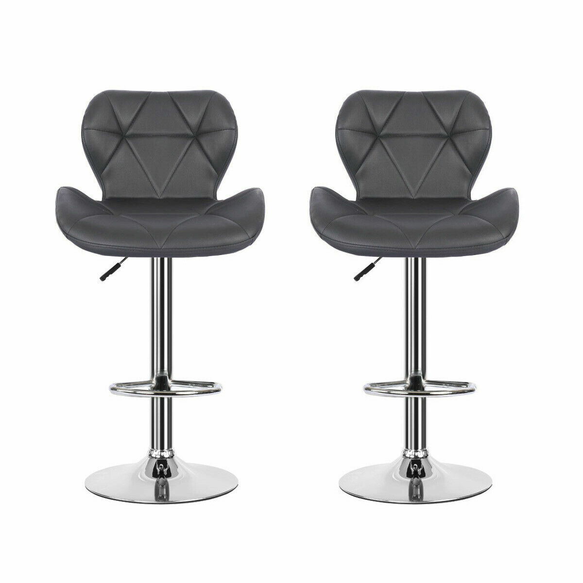 2pcs Grey PU Leather Breakfast Bar Stools Swivel Kitchen Chair Chrome
