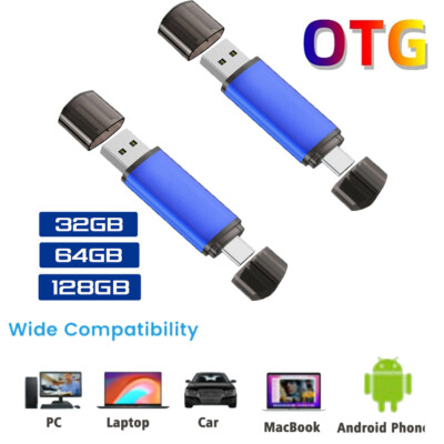 2 X Type C USB Flash Drive 2.0 Memory Stick Data Storage 32G,64G,128G Phone PC