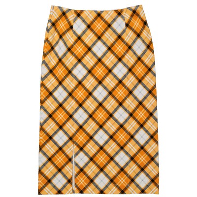 BURBERRY BURBERRY LADIES CITRUS ORANGE CHECK PRINT STRETCH JERSEY PENCIL SKIRT, BRAND