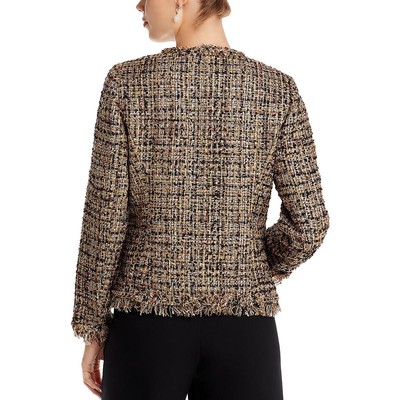 Pre-owned Kobi Halperin Womens Tweed Metallic Collarless Blazer Jacket Bhfo 4712 In Gold