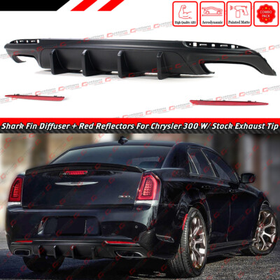 For 15-23 Chrysler 300 Matte Black Rectangle Tip Rear Diffuser W/ Red Reflector