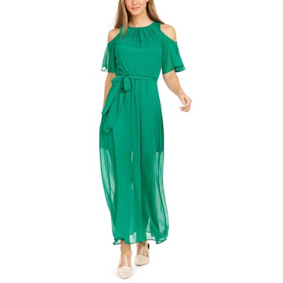 Женское платье макси с открытыми плечами Calvin Klein Womens Green Illusion Maxi 12 BHFO 2471