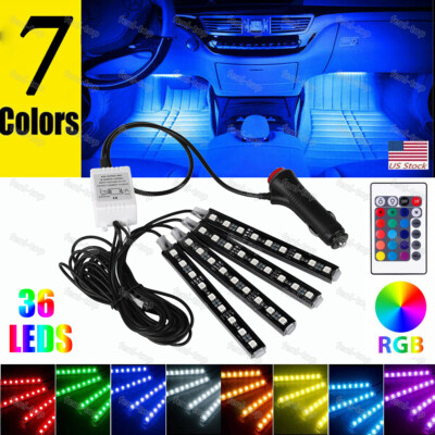 Car RGB 36 LED Light Strip Interior Atmosphere Neon Lamp Remote Control For Auto