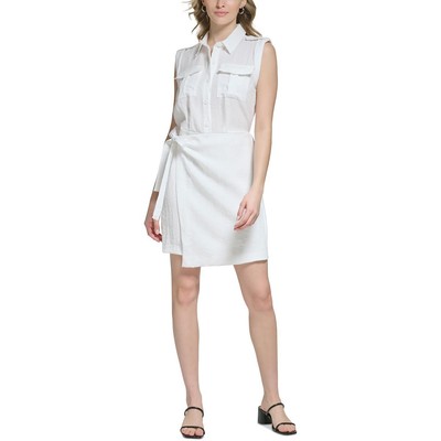 Calvin Klein Womens White Faux-Wrap  Shirtdress XS BHFO 8872