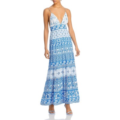 Pre-owned Alice And Olivia Womens Karolina Blue Chiffon Floral Maxi Dress 12 Bhfo 8983 In Greek Tile