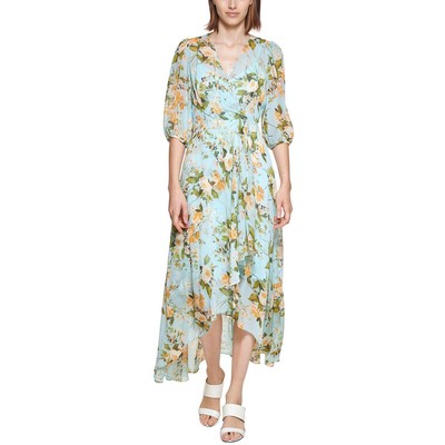 

Calvin Klein Женское синее дневное платье миди из крепа с цветочным принтом  BHFO 6643, Pale aqua multi