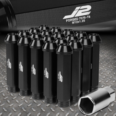 J2 ENGINEERING 7075 АЛЮМИНИЙ M12X1.25 20ШТ 90 ММ ГАЙКА С ОТКРЫТЫМ НАКОНЕЧНИКОМ с АДАПТЕРОМ, ЧЕРНЫЙ