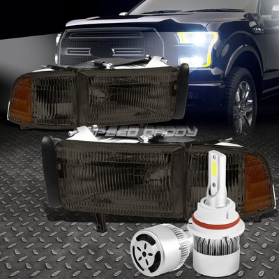 ЗАКОПЧЕННЫЙ КОРПУС ФАРЫ + УГОЛОК + БЕЛЫЙ СВЕТОДИОД 9004 HID + ВЕНТИЛЯТОР ДЛЯ 94-02 DODGE RAM BR/BE