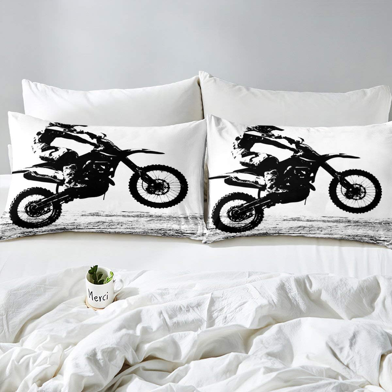 Teens Dirt Bike down Comforter Full Size, Motocross Rider Comforter Set for Kids