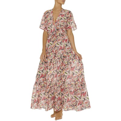 

Stella McCartney Женское розовое длинное платье с цветочным принтом  BHFO 0831, Multicolor