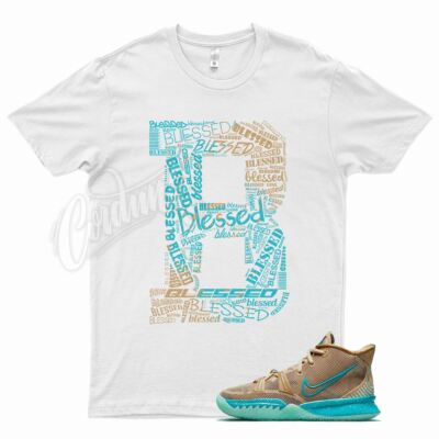 White BLESSED T Shirt for N Kyrie 7 Ripple Light Brown Tan Aqua Aquamarine 6