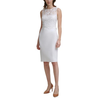 Женское белое кружевное платье-футляр Calvin Klein длиной до колен Petites 6P BHFO 3484