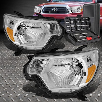 ДЛЯ 12-15 TOYOTA TACOMA ХРОМИРОВАННЫЙ КОРПУС ЯНТАРНЫХ БОКОВЫХ ФАР ГОЛОВНОГО СВЕТА + НАБОР ИНСТРУМЕНТОВ