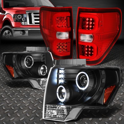 ДЛЯ 09-14 FORD F150 СВЕТОДИОДНЫЙ ПРОЖЕКТОР HALO RING HEAD + 3D ЗАДНИЙ ФОНАРЬ C-ОБРАЗНОЙ ФОРМЫ ЧЕРНЫЙ/КРАСНЫЙ