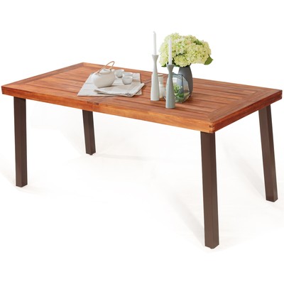 Topbuy Natural Acacia Wood Table Patio Rectangular Dining Table W/ Umbrella Hole