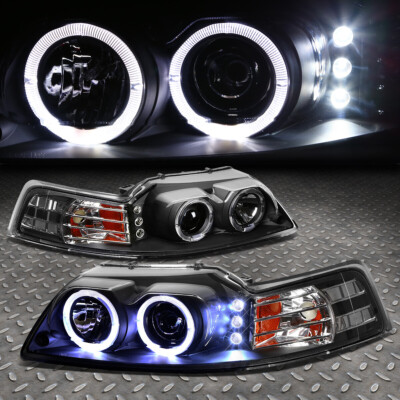 [КОЛЬЦО HALO + LED DRL]ДЛЯ ФАР ПРОЕКТОРА FORD MUSTANG 99-04 BLACK AMBER