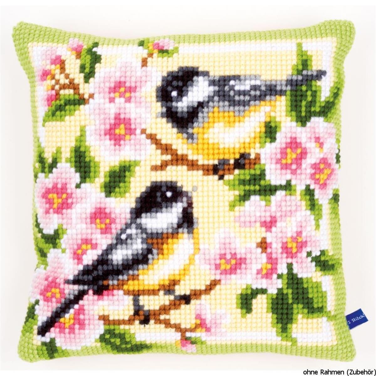 Vervaco stamped cross stitch kit cushion Birds and blossoms, DIY