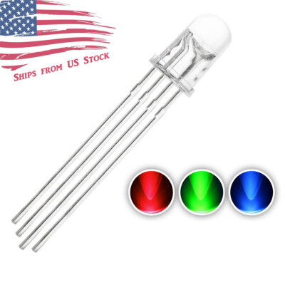 10pcs 5MM 4pin Common Anode Clear RGB Tri-Color Red Green Blue LED Diodes US