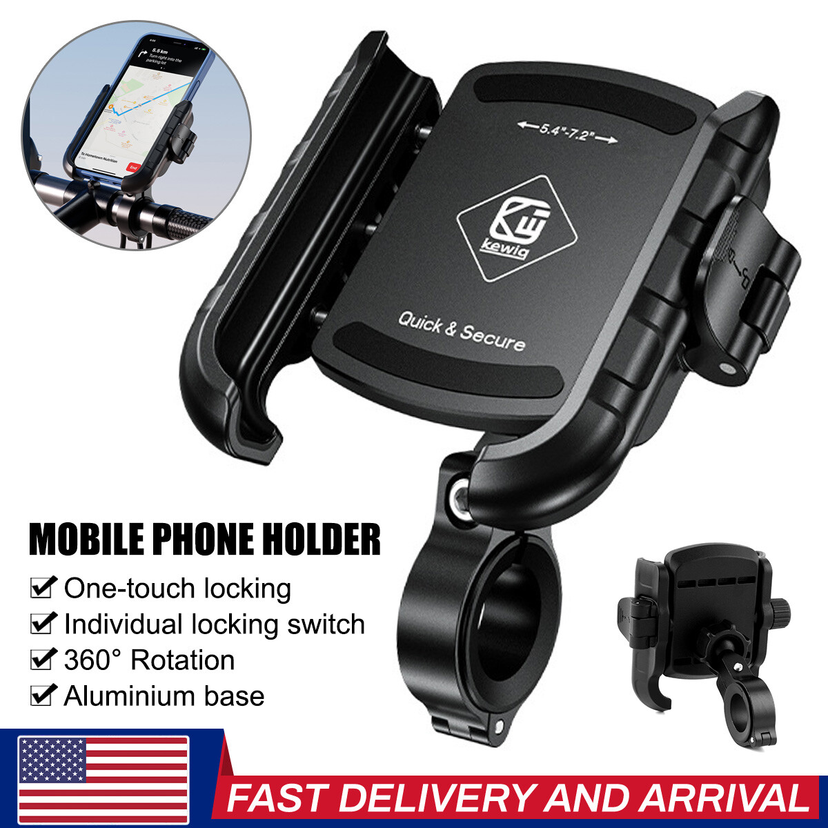 Bike Phone Mount Auto Lock Upgrade Military Anti-Shake Motorcycle Phone Holder