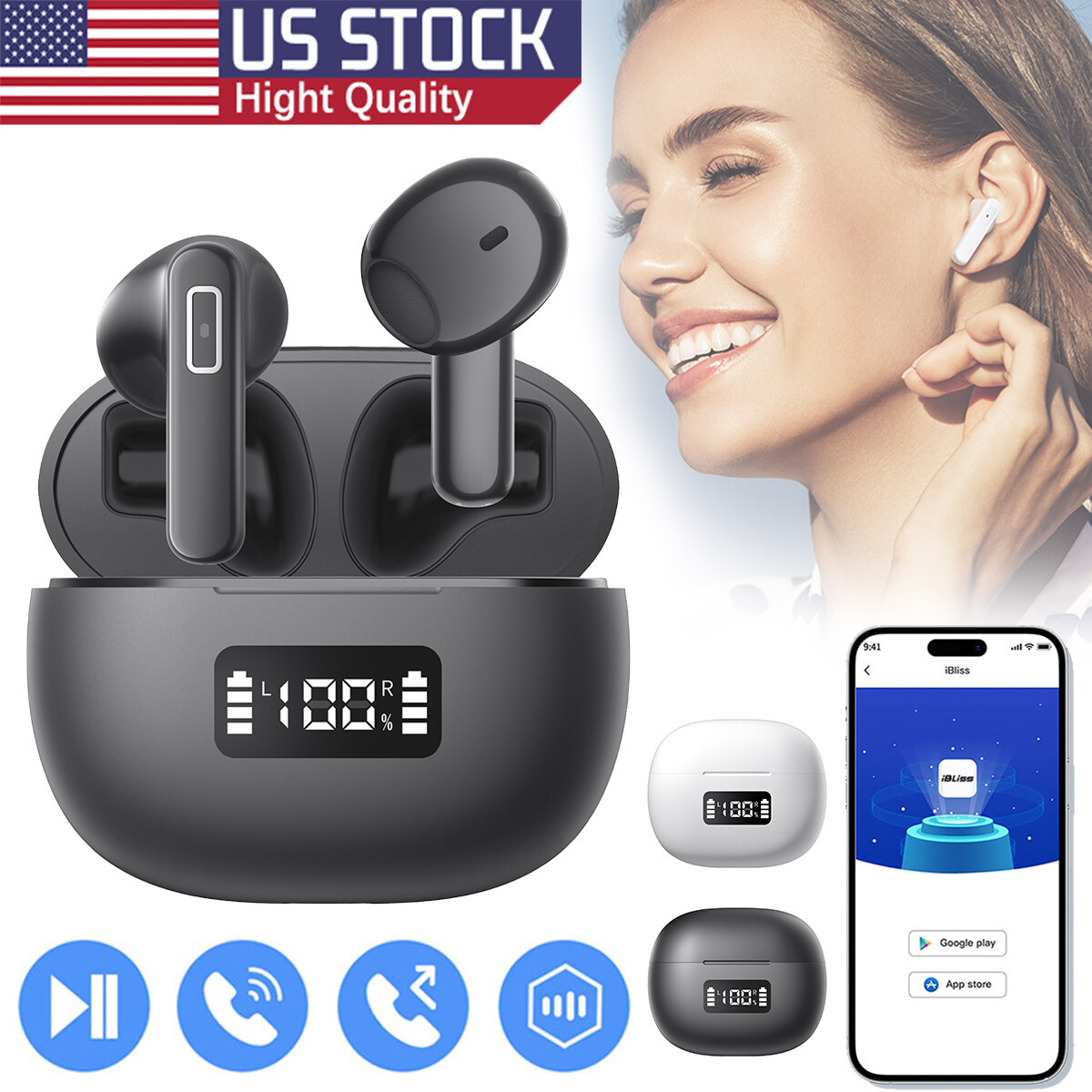 Bluetooth 5.3 Wireless Earbuds Headsets Earphones Headphones