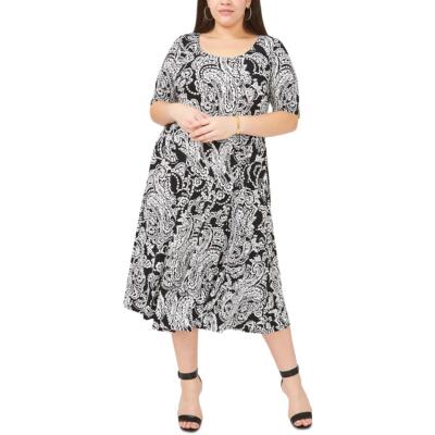 

Женское черно-белое платье миди MSK с принтом плюс 1 шт. BHFO 5940, Black/white