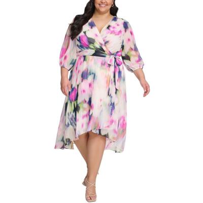 DKNY Womens Abstract Midi Daytime Wrap Dress Plus BHFO 4151