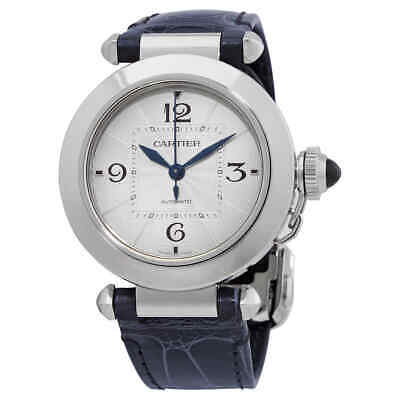 Черные кожаные часы Cartier Pasha с автоматическим серебряным циферблатом WSPA0012