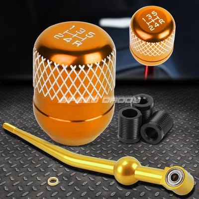 ЗОЛОТИСТЫЙ АЛЮМИНИЕВЫЙ КОРОТКИЙ РЫЧАГ ПЕРЕКЛЮЧЕНИЯ ПЕРЕДАЧ С ОДНИМ ИЗГИБОМ + ОРАНЖЕВАЯ 5-СТУПЕНЧАТАЯ РУЧКА С СЕТКОЙ ДЛЯ EK/ EJ / EG