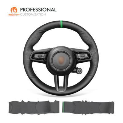 MEWANT DIY Schwarz Echtleder Lenkradbezug für Porsche911 Macan Panamera Taycan