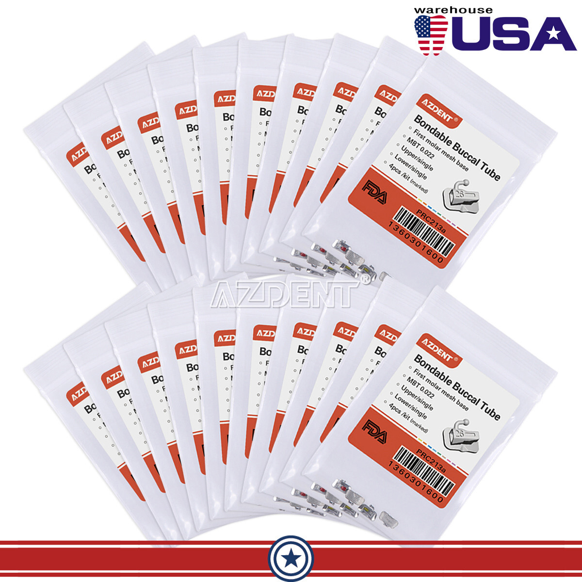 20X USPS AZDENT Dental 1st Molar Bondable Buccal Tube MBT 0.022Non-convertible