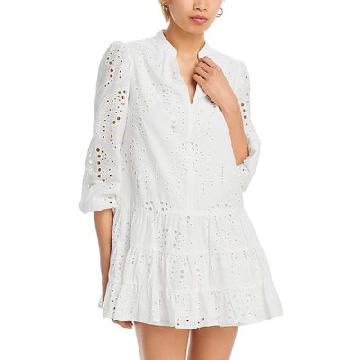 Milly Womens White Eyelet Mini Long Sleeve Babydoll Dress 6 BHFO 0184