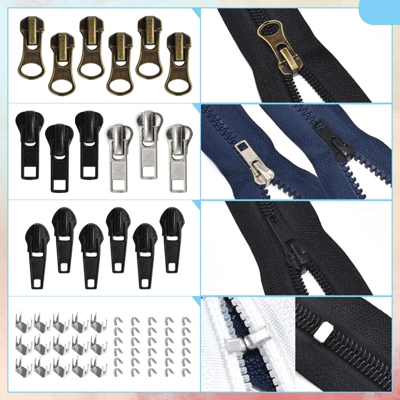 24 Pcs #5#7 Zipper Sliders Replacement Zipper Pull Repair Kit Includes top and B