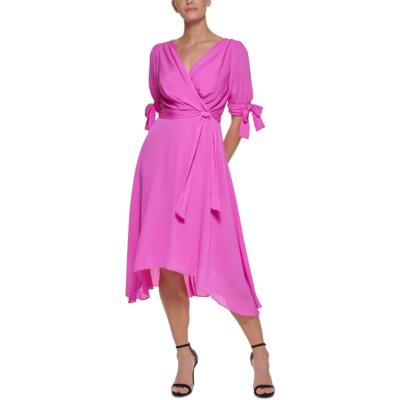 

Женское розовое платье миди с запахом и поясом DKNY Surplice  BHFO 5708, Cosmic pink
