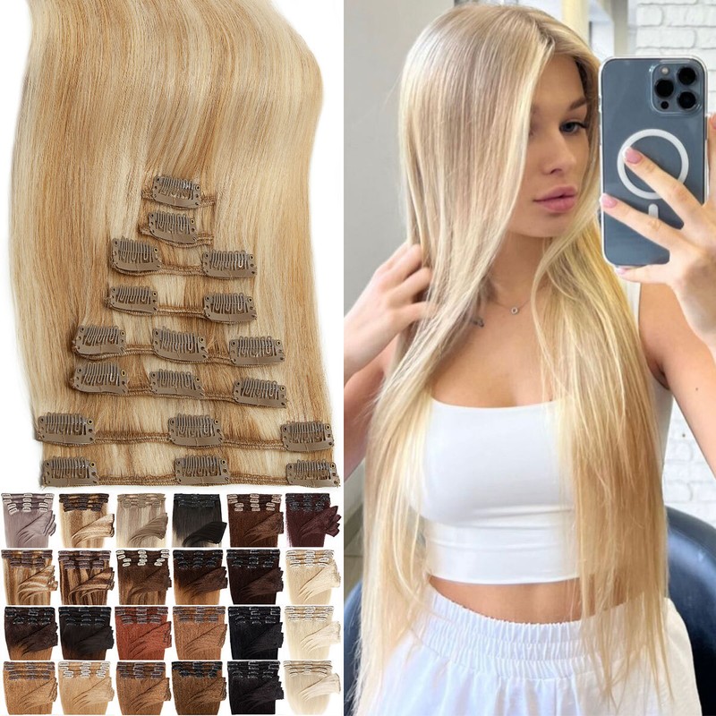 Highlight 100% Human Hair Extensions Seamless Clip in Remy H