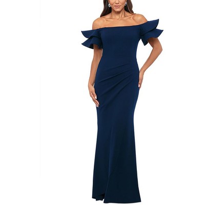 Xscape Womens Navy Off-The-Shoulder Maxi Formal Evening Dress Gown 10 BHFO 1514