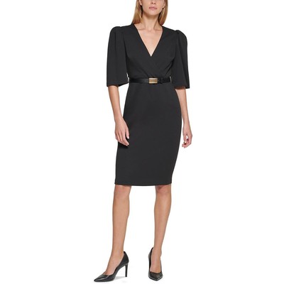 

Женское черное облегающее платье выше колена Calvin Klein с отделкой Petites  BHFO 1282, Черный