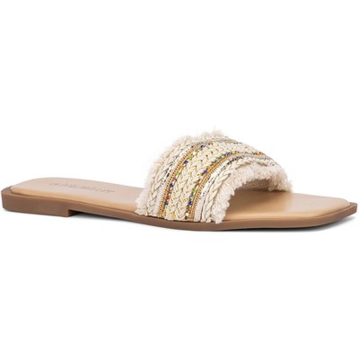 

Женские шлепанцы на плоской подошве Olivia Miller, украшенные камнями, BHFO 3922, Natural, OMH5734