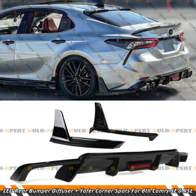 For 2018-24 Camry SE XSE Gloss Black LED Rear Diffuser + Yofer Corner Extension