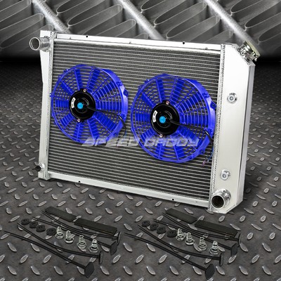 3-РЯДНЫЙ АЛЮМИНИЕВЫЙ РАДИАТОР + КОМПЛЕКТ ИЗ 2-Х ВЕНТИЛЯТОРОВ НА 10 ВЕНТИЛЯТОРОВ СИНЕГО ЦВЕТА ДЛЯ 70-87 FIREBIRD SMALL BLOCK SBC