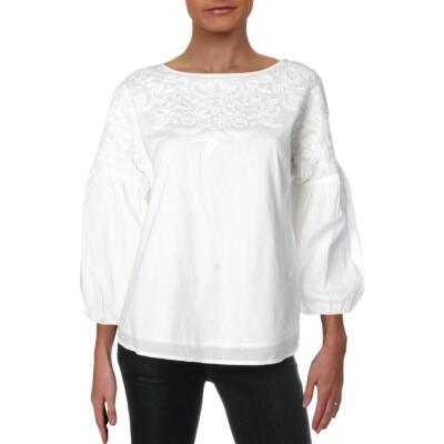 

Женская белая рубашка с пышными рукавами Lauren Ralph Lauren с вышивкой  BHFO 7806, Белый