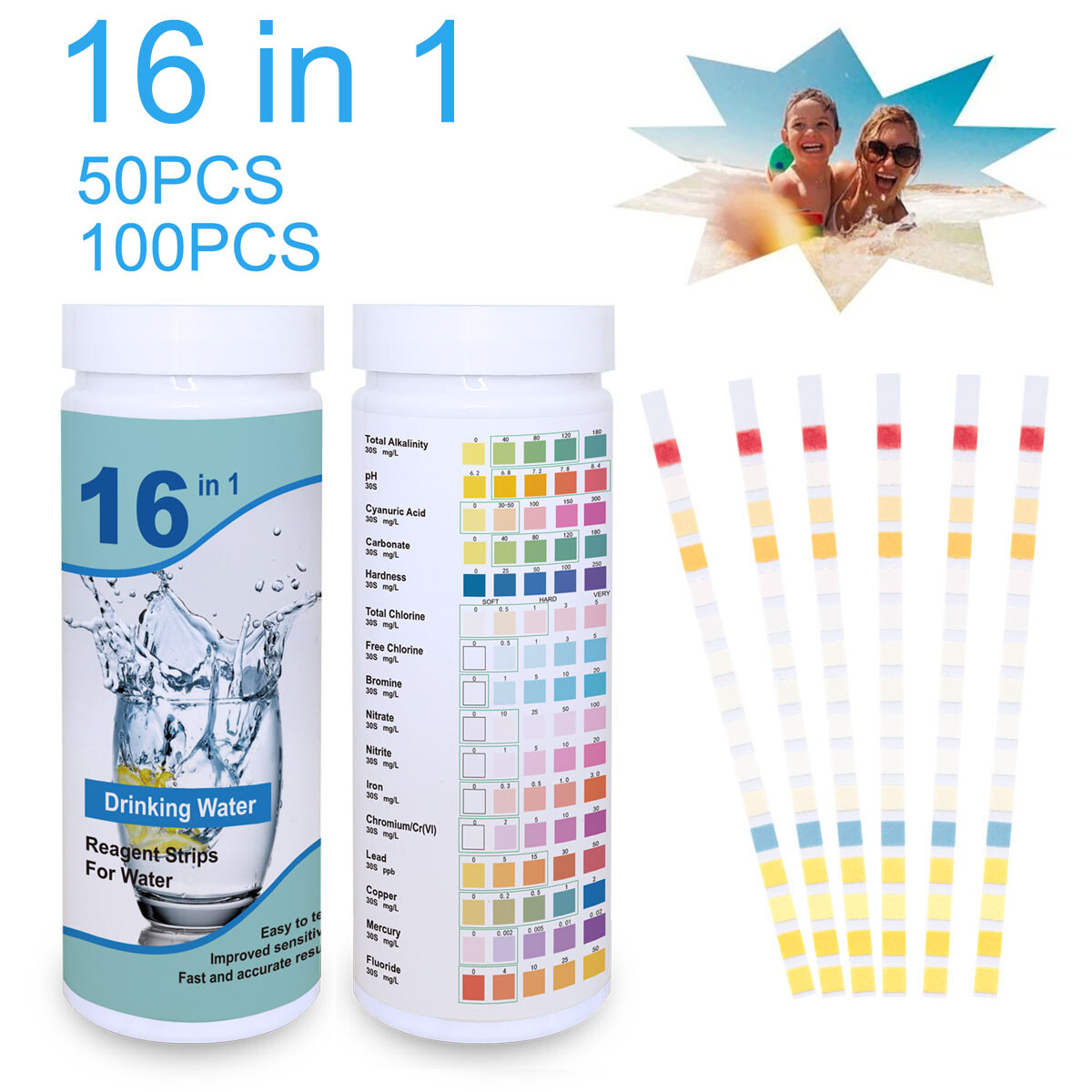 16 in 1 Drinking Water Test Kit Strips 7 in 1 Home Water Quality Test for Tap US