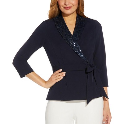 Женская официальная рубашка с баской Adrianna Papell темно-синего цвета с поясом 4 BHFO 6607