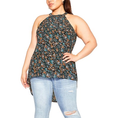 Женская синяя плиссированная рубашка на бретелях с высокой посадкой City Chic Plus XL BHFO 3366