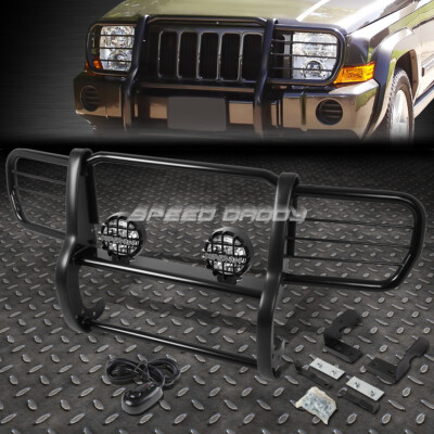 ЧЕРНАЯ ЗАЩИТНАЯ РЕШЕТКА РАДИАТОРА + КРУГЛАЯ ПРОЗРАЧНАЯ ПРОТИВОТУМАННАЯ ФАРА ДЛЯ ВНЕДОРОЖНИКА JEEP COMMANDER XK 06-10