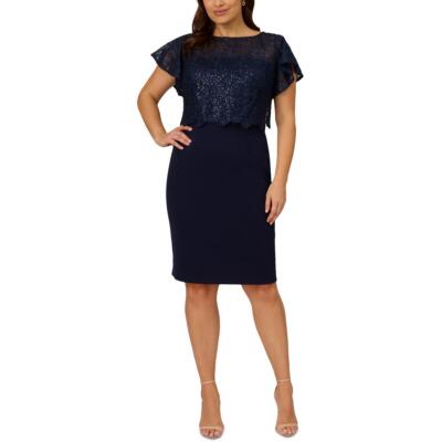Женское короткое свадебное платье-футляр Adrianna Papell с блестками Plus BHFO 2180