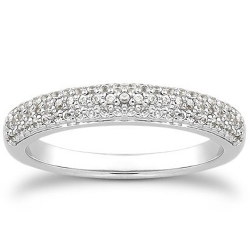 Обручальное кольцо из белого золота 14 карат с тройным многорядным бриллиантом с микро-покрытием