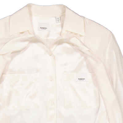 Pre-owned Burberry Ladies Optic White Logo Applique Silk Satin Oversized Shirt, Brand Size