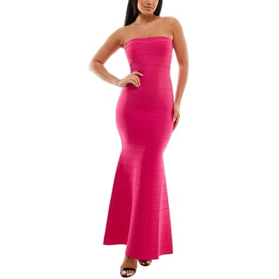 Женское розовое трикотажное бандажное платье макси без бретелек Bebe XS BHFO 1219