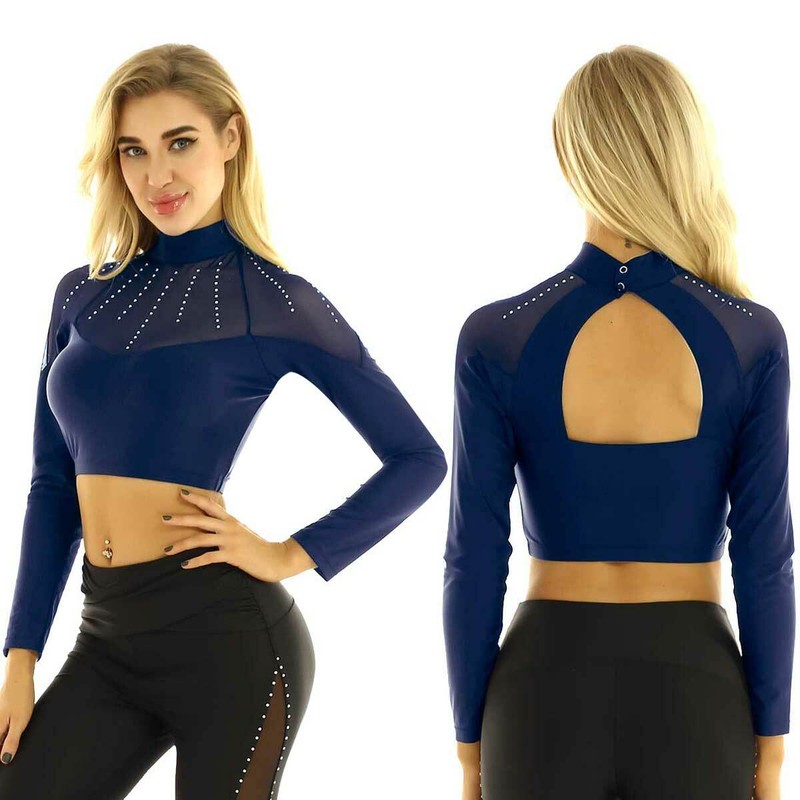 Women Buckle Tank Top Mesh Long Sleeve Pullover Blouse Clubwear Shrug T